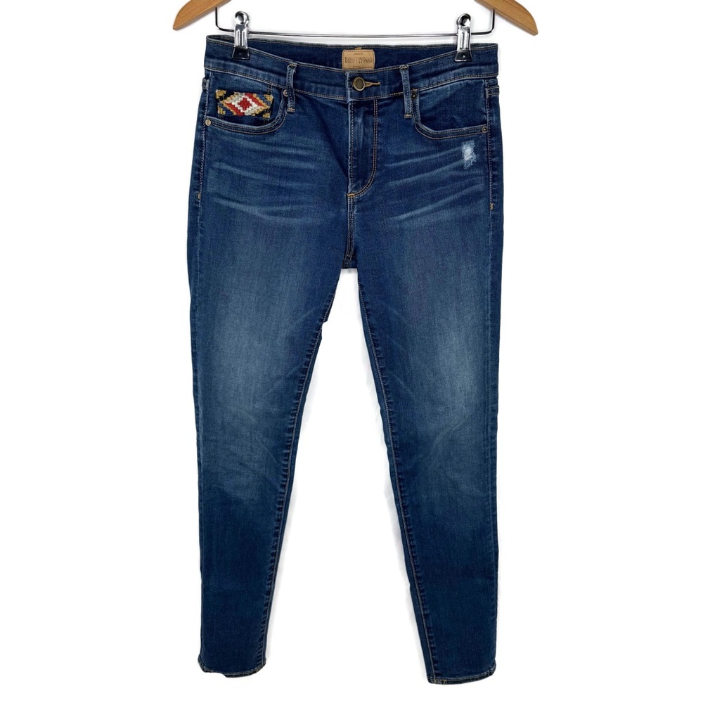 DRIFTWOOD Dark Blue Skinny Jeans with Embroidery